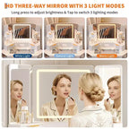 Coiffeuse d'angle de 47" avec miroir LED, plateau en verre, tiroirs de rangement et station de charge