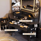Coiffeuse d'angle de 47" avec miroir LED, plateau en verre, tiroirs de rangement et station de charge