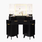 Coiffeuse d'angle de 47" avec miroir LED, plateau en verre, tiroirs de rangement et station de charge