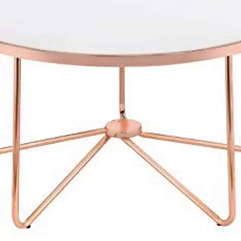 Round Glass Top Coffee Table with Metal Base, Pink