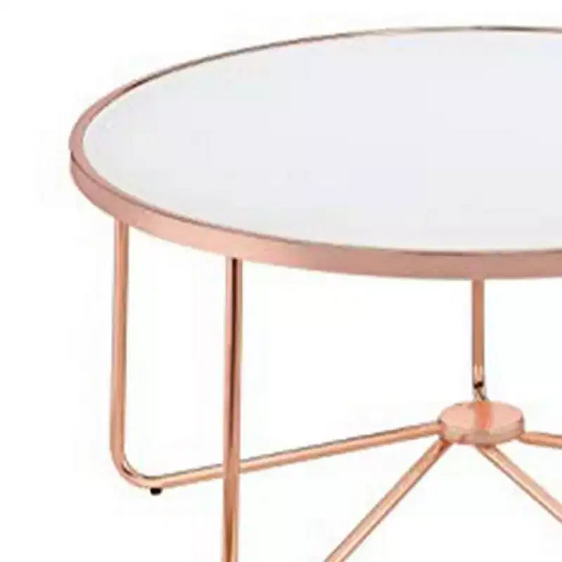 Round Glass Top Coffee Table with Metal Base, Pink