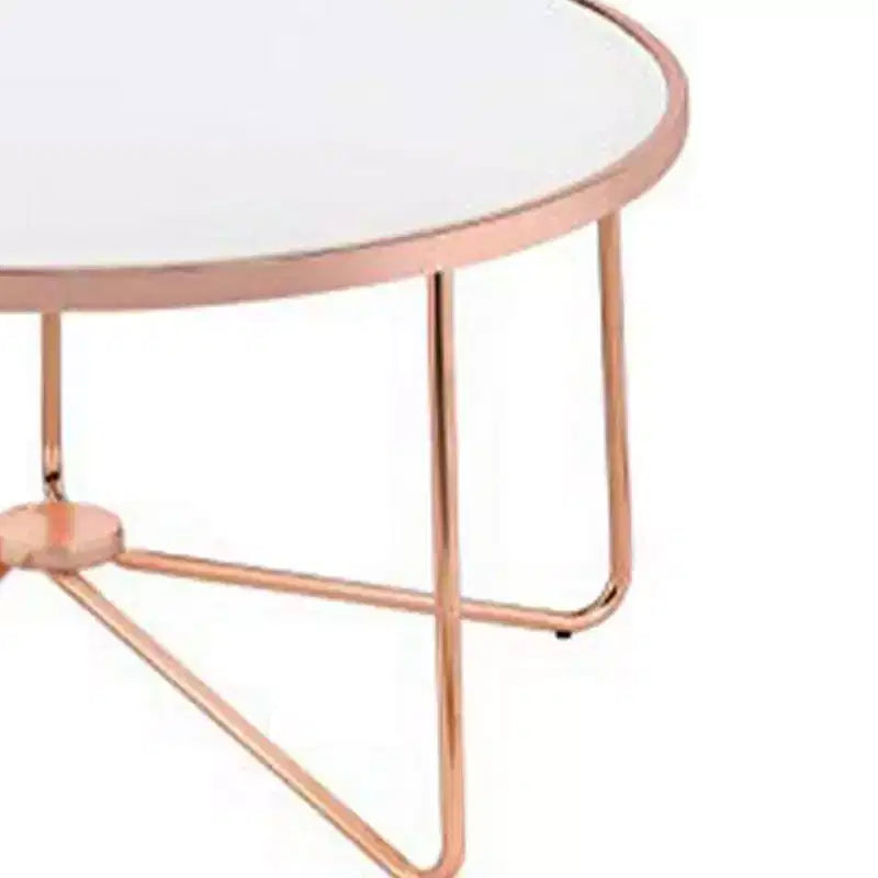 Round Glass Top Coffee Table with Metal Base, Pink
