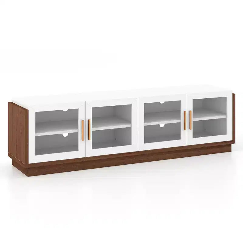 Large TV Stand for TVs up to 75 Inches with 4 Tempered Glass Doors