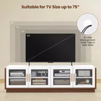 Grand meuble TV pour téléviseurs jusqu'à 75 pouces avec 4 portes en verre trempé
