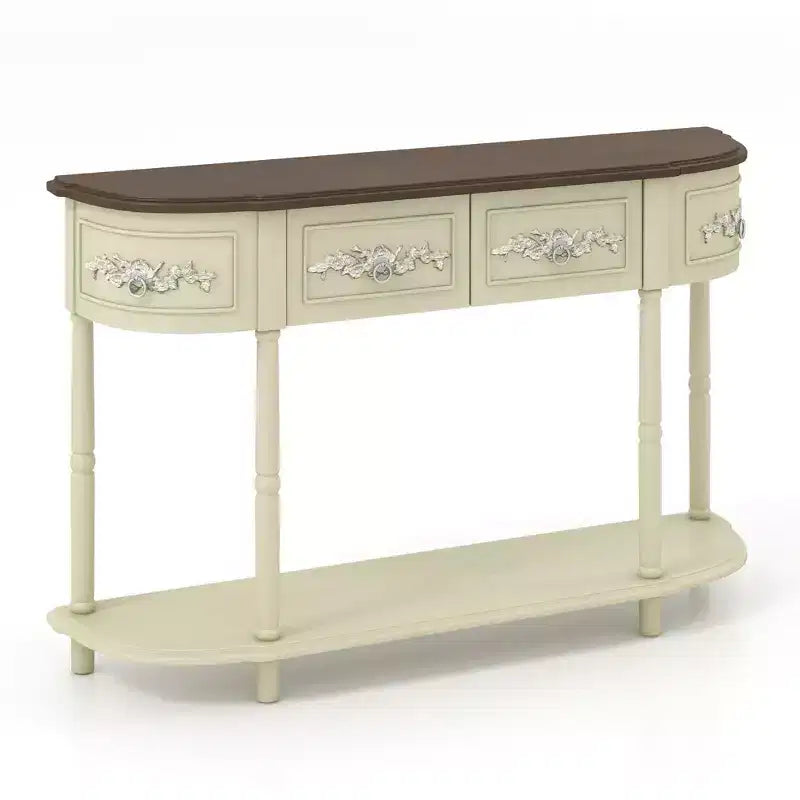 52-Inch Half-Moon Console Table with Drawers and Open Shelf