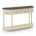 Console demi-lune de 52 pouces avec tiroirs et étagère ouverte