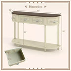 Console demi-lune de 52 pouces avec tiroirs et étagère ouverte