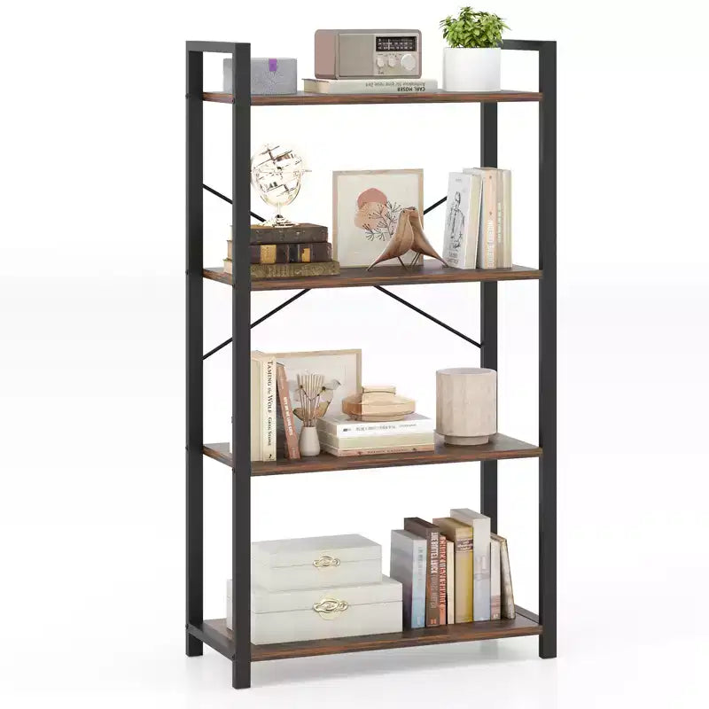 4-Tier Metal Frame Floor Bookcase, Set of 2
