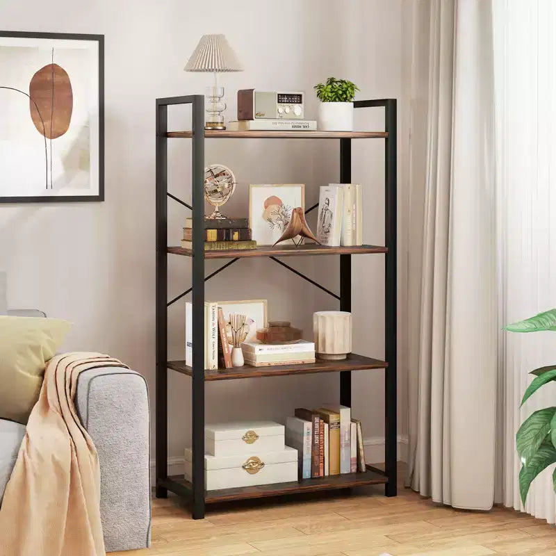 4-Tier Metal Frame Floor Bookcase, Set of 2