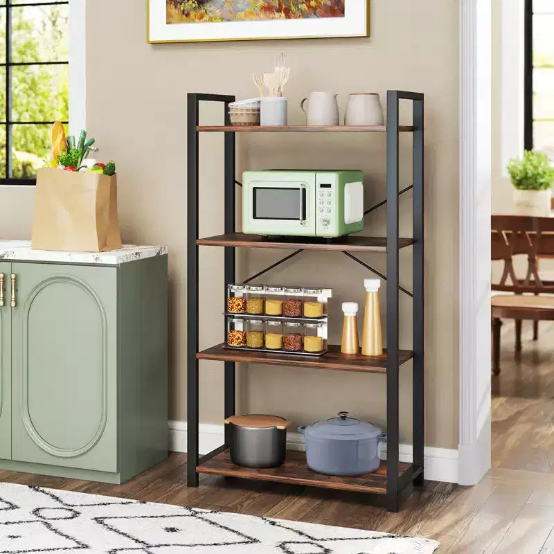 4-Tier Metal Frame Floor Bookcase, Set of 2