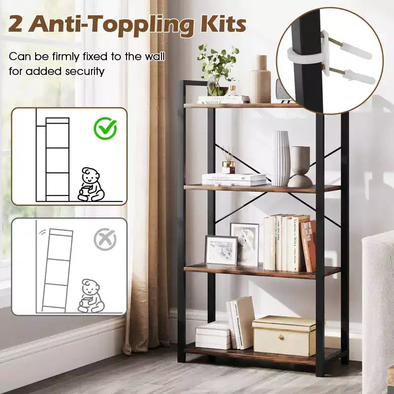 4-Tier Metal Frame Floor Bookcase, Set of 2