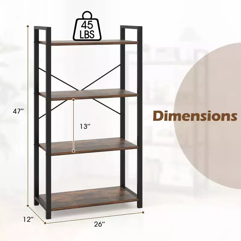 4-Tier Metal Frame Floor Bookcase, Set of 2