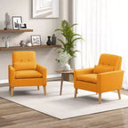 Fauteuil d'appoint capitonné avec oreiller lombaire et pieds en bois d'hévéa, lot de 2