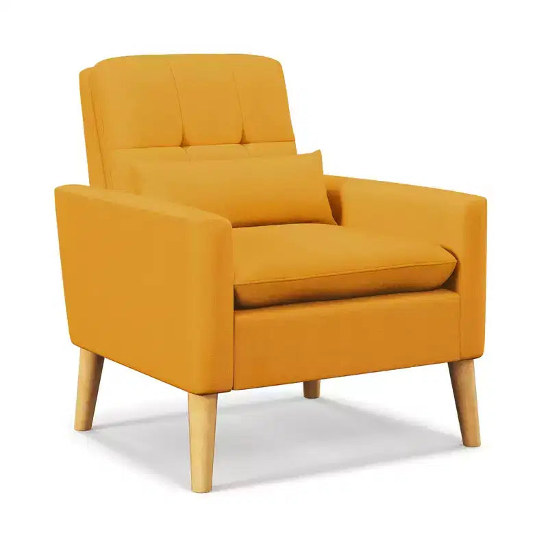 Upholstered Tufted Accent Armchair with Lumbar Pillow and Rubber Wood Legs, Set of 2