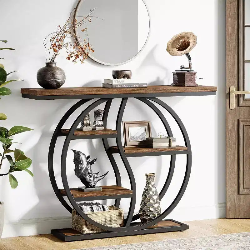 47-Inch Industrial Console Table with 5-Tier Storage Shelves
