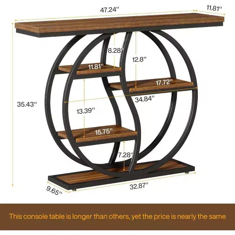 47-Inch Industrial Console Table with 5-Tier Storage Shelves