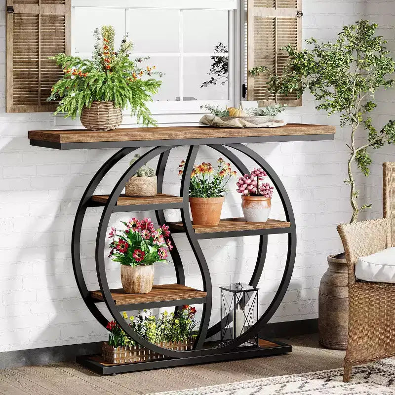 47-Inch Industrial Console Table with 5-Tier Storage Shelves