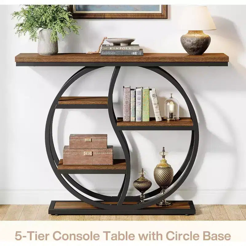 47-Inch Industrial Console Table with 5-Tier Storage Shelves