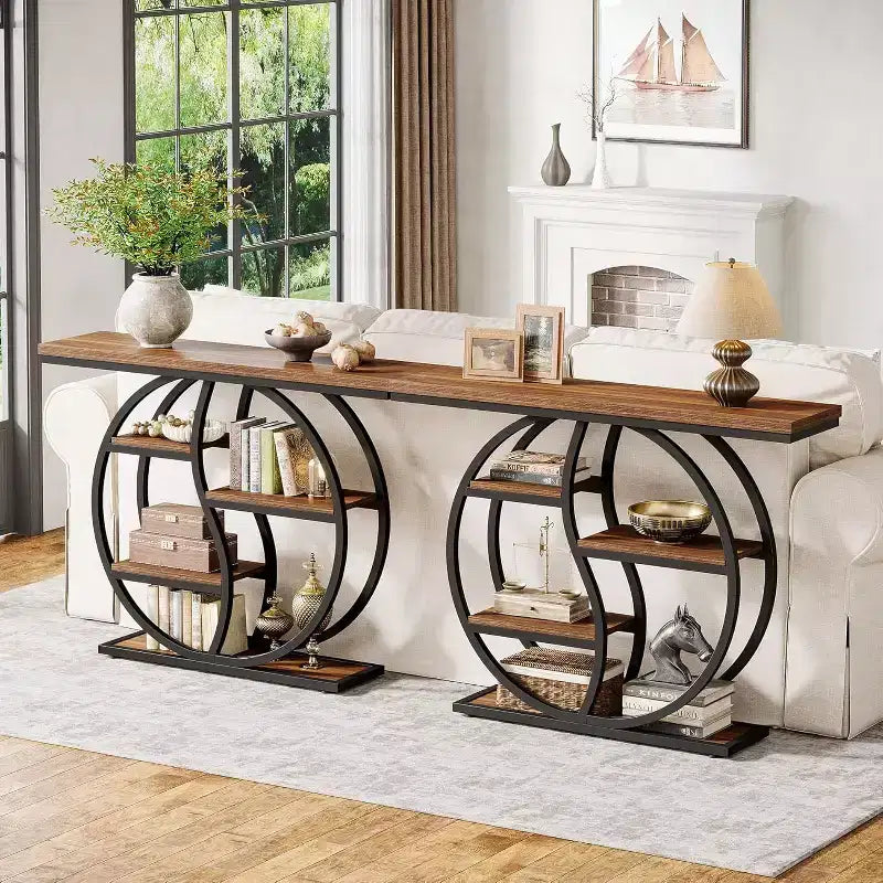 47-Inch Industrial Console Table with 5-Tier Storage Shelves