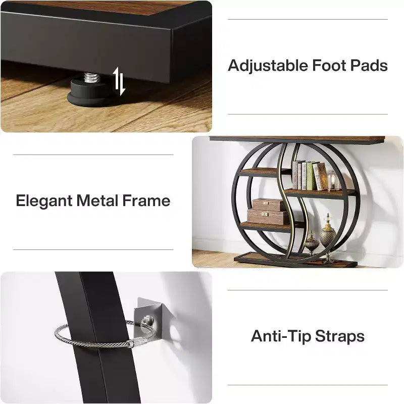 47-Inch Industrial Console Table with 5-Tier Storage Shelves