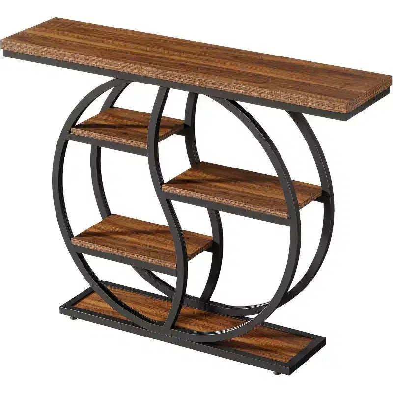 47-Inch Industrial Console Table with 5-Tier Storage Shelves