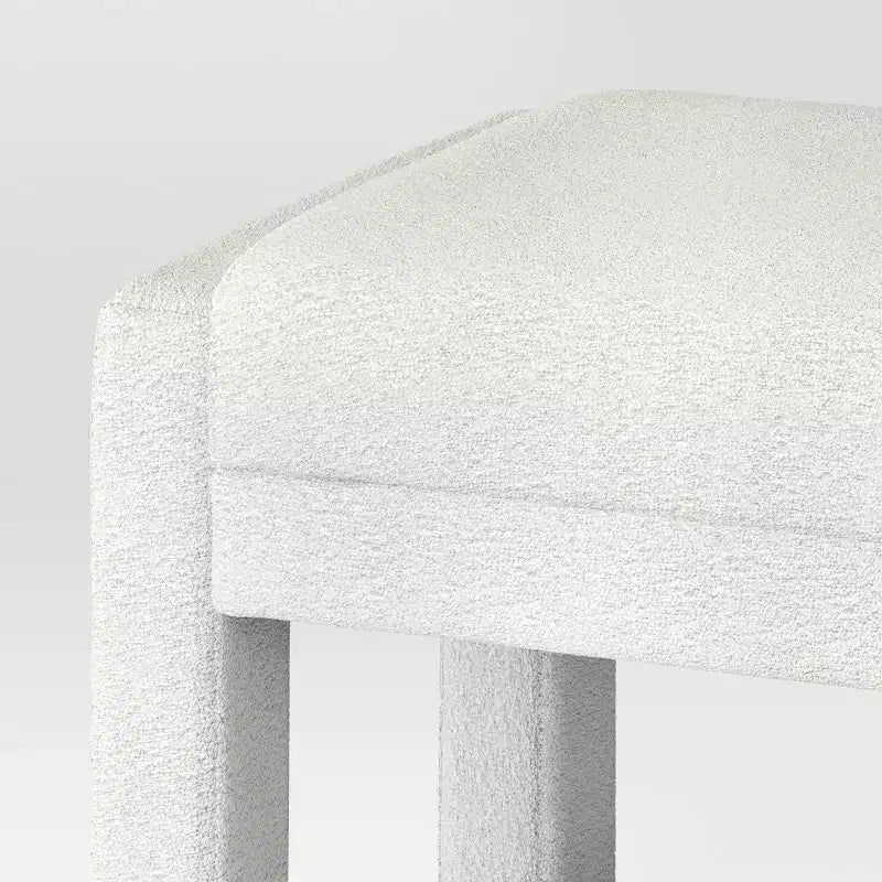Cream Boucle Upholstered Ottoman with Wooden Frame
