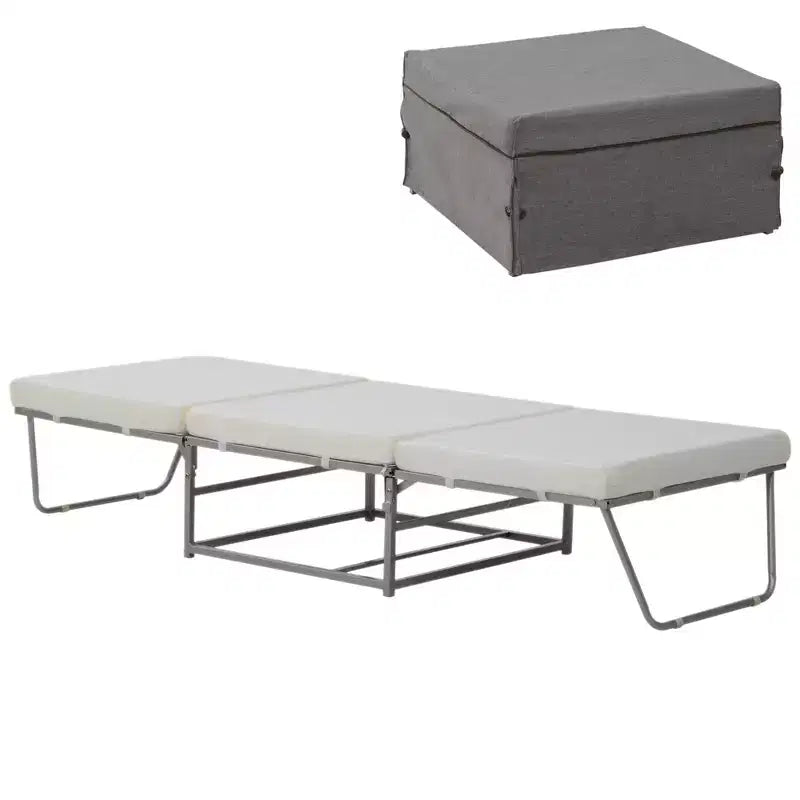2-in-1 Foldable Ottoman, Convertible Guest Sleeper Bed with Padded Foam Cushions, Gray