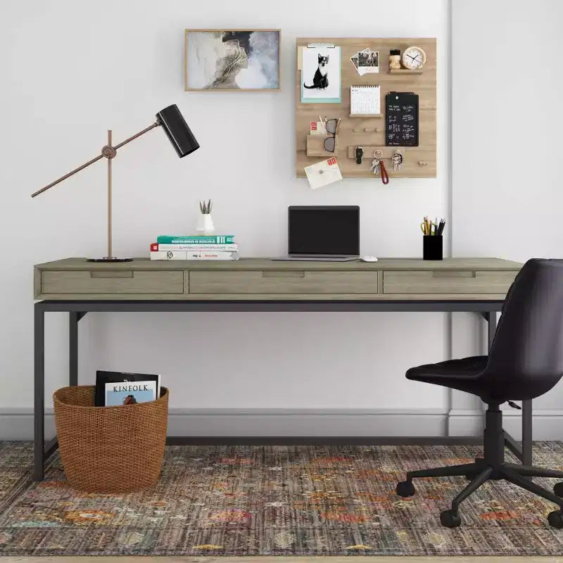 Mid-Century Writing Desk with Drawers and Keyboard Tray