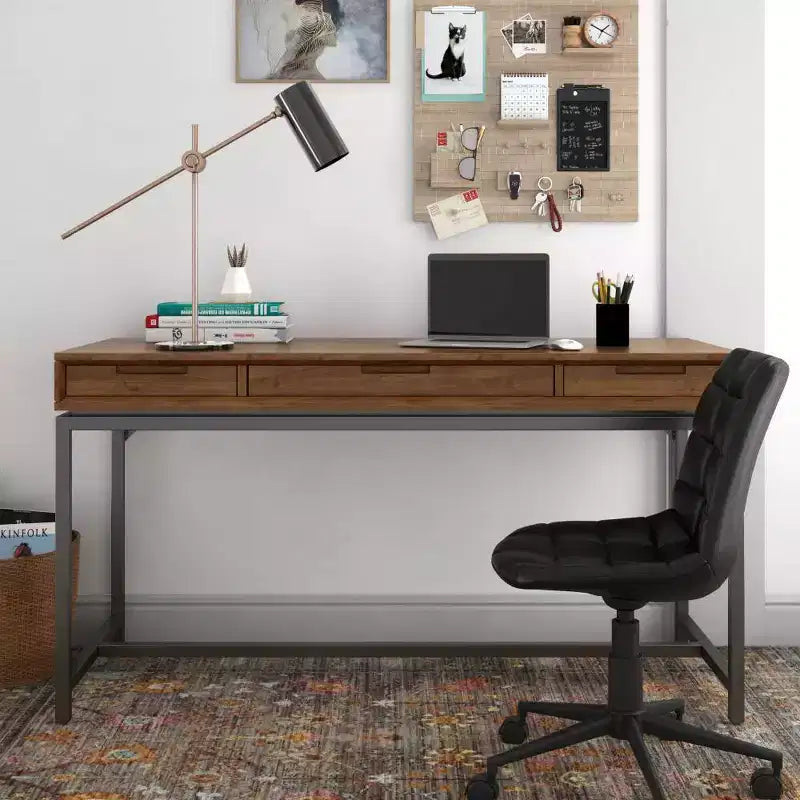 Mid-Century Writing Desk with Drawers and Keyboard Tray