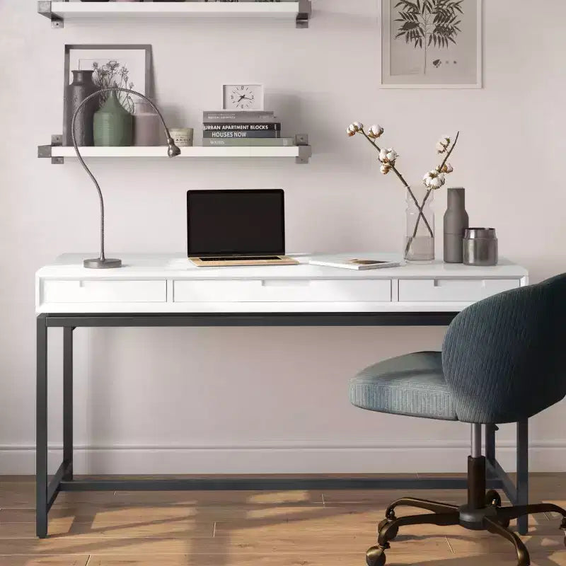 Mid-Century Writing Desk with Drawers and Keyboard Tray